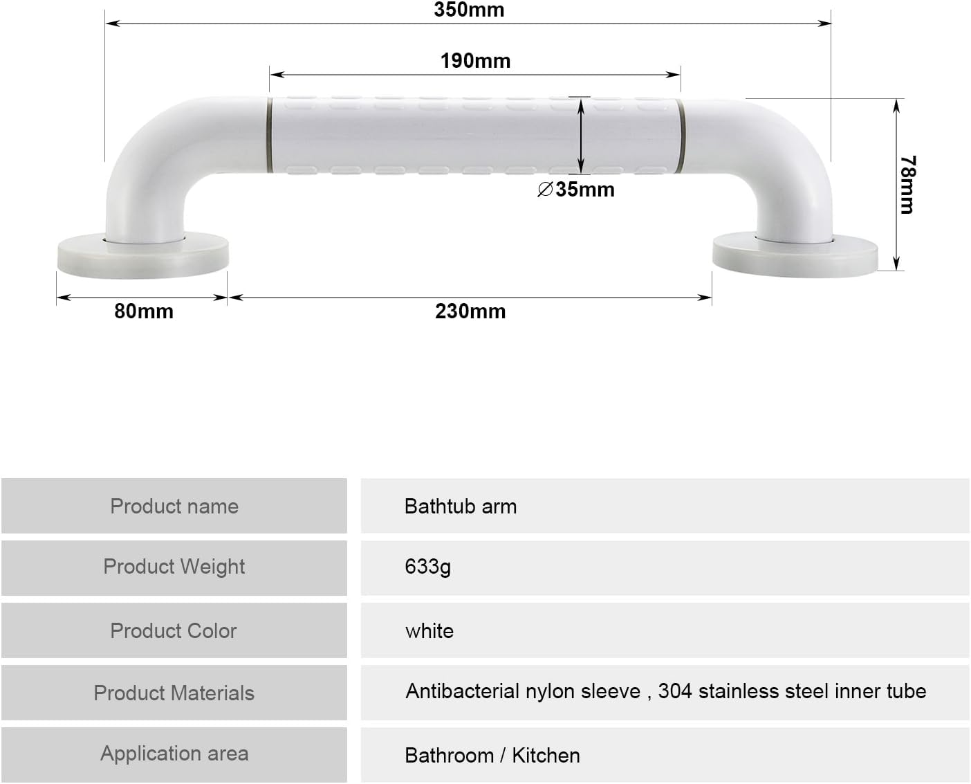 BONADE Maniglione Bagno Disabili, Maniglia Doccia Anziani Antiscivolo, Maniglie Doccia in Acciaio Inossidabile Nylon per Disabili Anziani Gravida Bambini e Persone con Mobilità Ridotta, 35cm