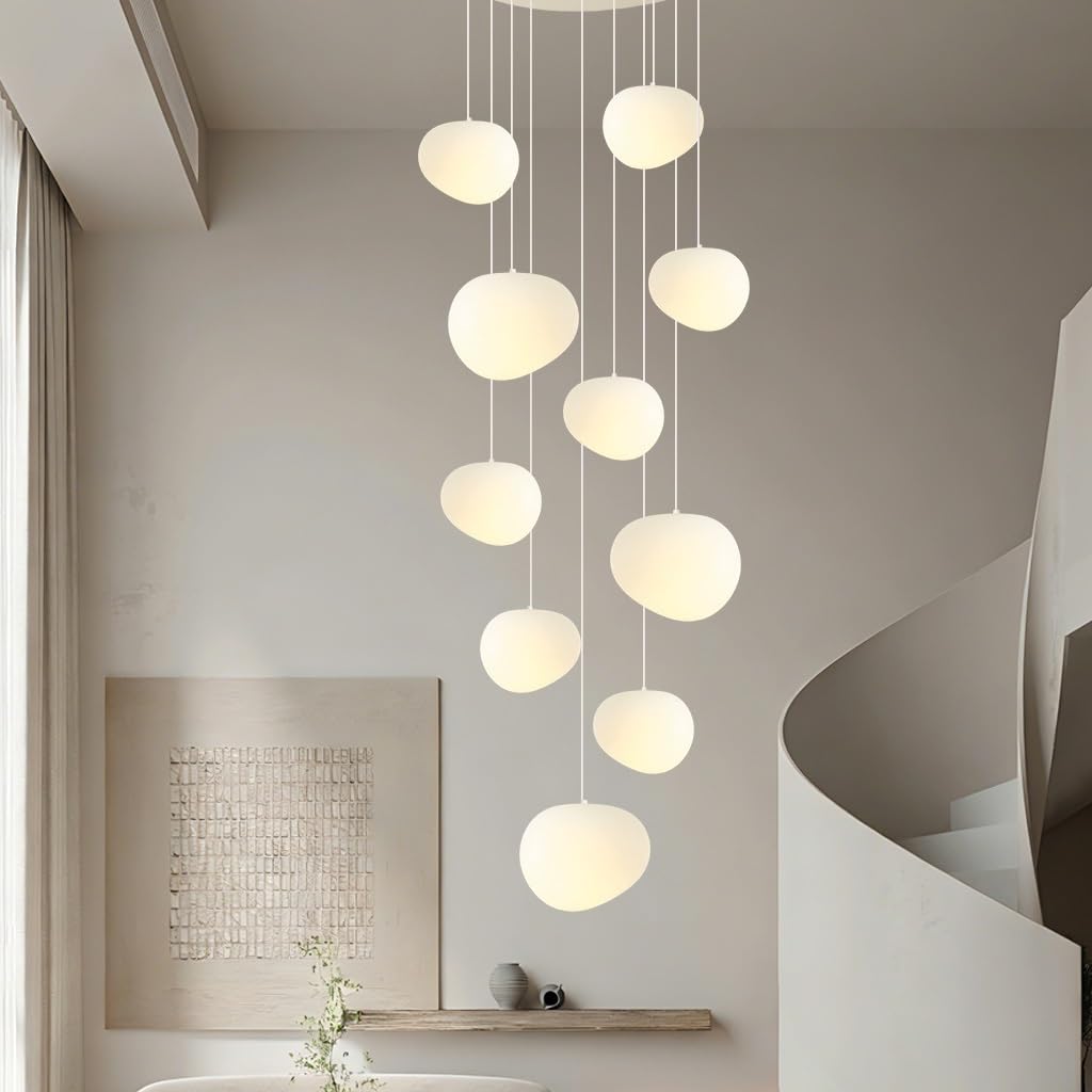 JOJOM Lámpara colgante moderna con forma de casa de escalera Lámpara de Techo Nórdica minimalista Creativa Estilo crema LED Aplicable a para escaleras salón villa cocina pasillo(A10)