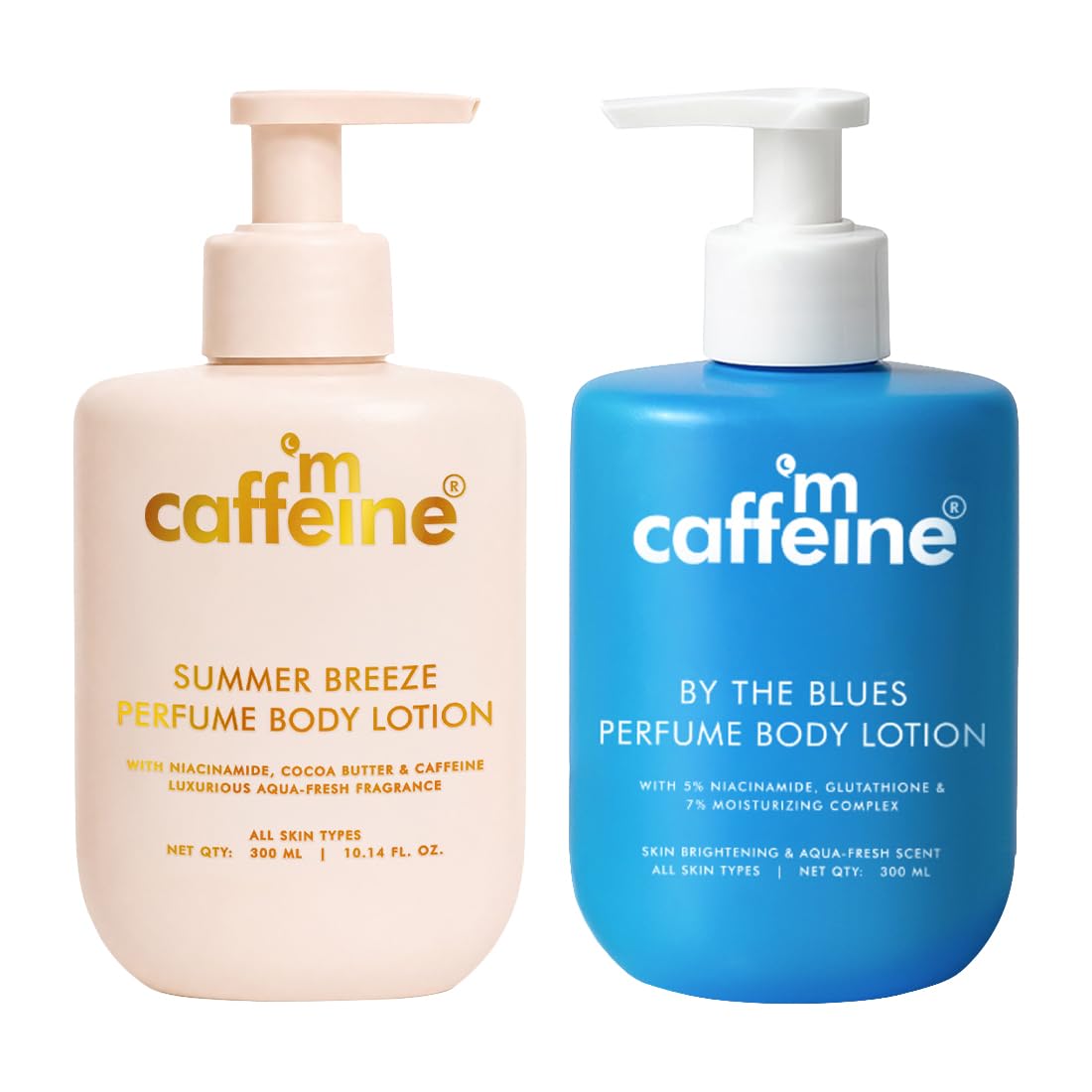 mCaffeine Perfume Body Lotion Combo - By The Blues & Summer Breeze | Niacinamide, Cocoa & Shea Butter | Deep Moisturization for Winter Dry Skin| Lightweight, Non-Sticky Daily Use Bodylotion| Fruity & Aqua Scent - 300ml x 2 |-image-30