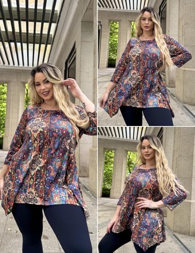 IN'VOLAND Plus Size Tops for Women 3/4 Sleeve Shirts Tunic Tops to Wear with Leggings Loose Fit Summer Fall Clothes4