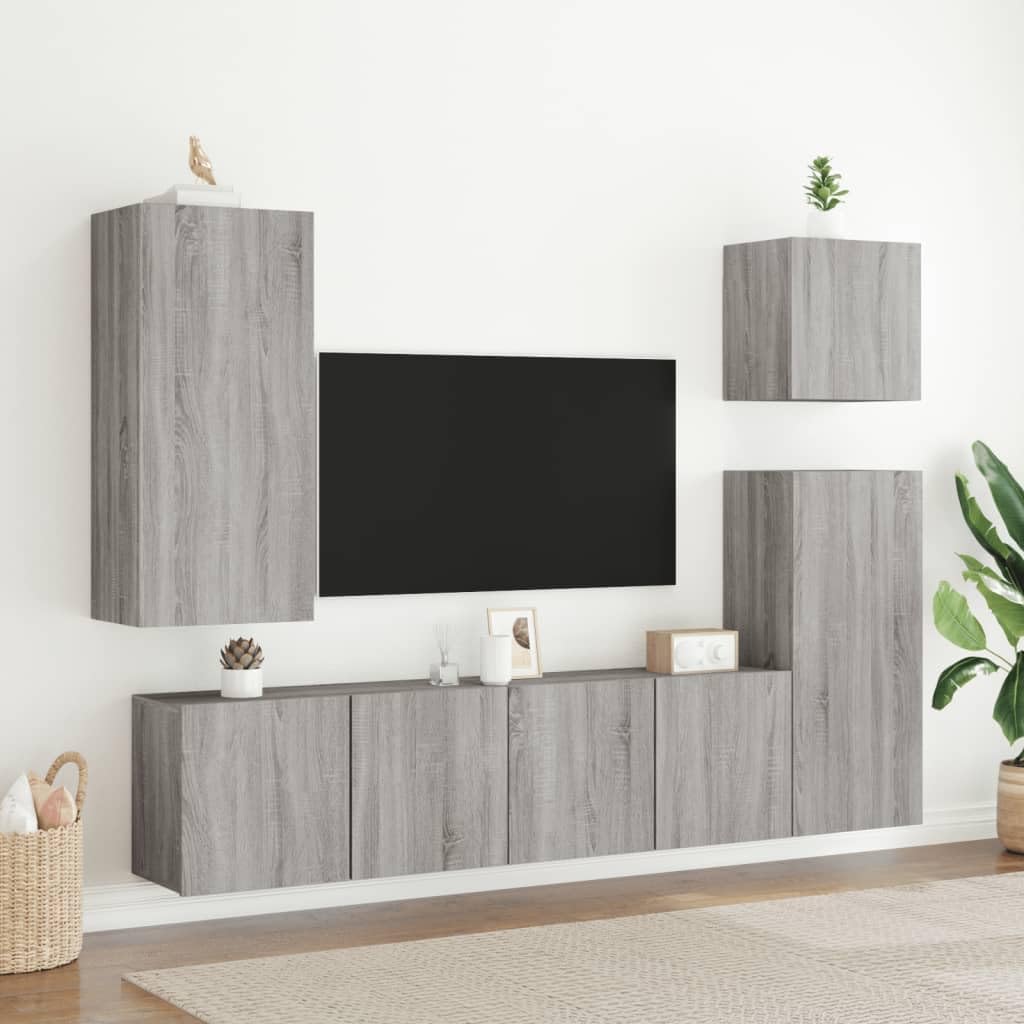 Hothingwell Meble ścienne do telewizora 2 szt. Sonoma szare 80x30x41 cm | Trwałe drewno konstrukcyjne, duża przestrzeń do przechowywania, konstrukcja ścienna, do odtwarzaczy DVD i odbiorników