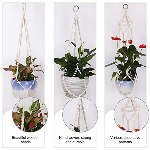 MengH-SHOP Macrame Plant Hangers Katoen Touw Opknoping Planter Mand Wit Bloem Pot Hanger met Ophanghaken voor Indoor Outdoor Decor 3 Pack - Afbeelding 6