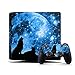 PS4 Pro Skin para Console y Controller de 46 North Design, 3M Technology, Noche Cielo Estrellas Lobo Azul Árbol Negro Oscuro, Alta Calidad, Duraderas, Fabricadas en Canadá