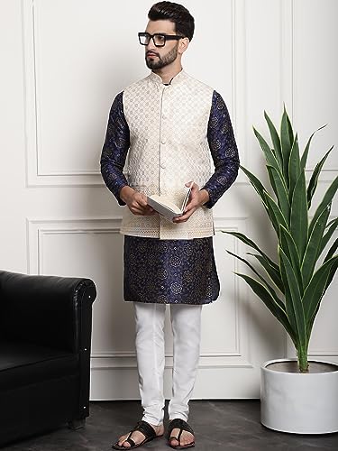 Image of Sojanya (Since 1958 Men'S Silk Blend Kurta Pyjama & Nehru Jacket Combo