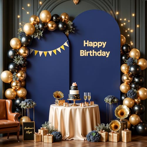 Image of Navy Blue Arch Cover 2 Set-7.2FT, 6FT Arch Backdrop Cover Spandex Fitted Wedding Arch Stand Covers for Bridal Shower Wedding Baby Shower Birthday Party Banquet Photo Background Decorations