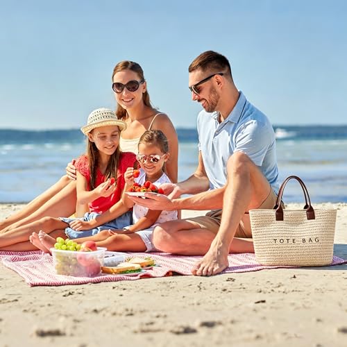 Bolso tote tejido de paja para mujer, capacidad grande miniatura 3