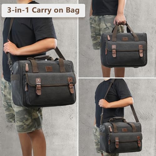 2-in-1 Hanging Canvas Mens Travel Duffle Bag - 3 Shelves, Ideal Carry-On Weekender Overnight Bag3