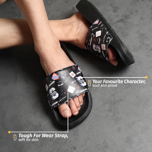 Image of YOHO Sliders for Men | Comfortable and Lightweight Slides | WB Cartoon & Comic Characters: Batman,Superman,Tom & Jerry,Rick & Morty,Big Bang Theory, Friends and Scooby Doo for Boys