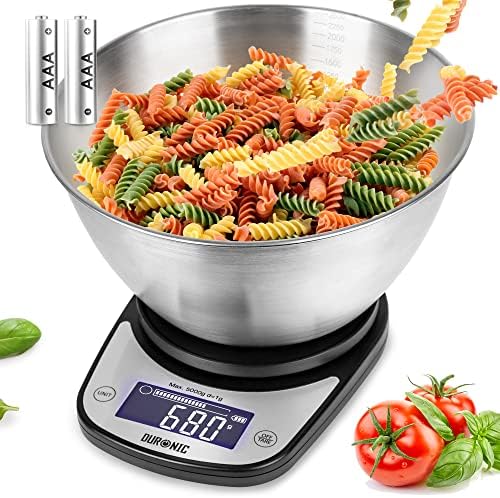 Duronic KS5000BK/SS Digital Kitchen Scales Electronic Kitchen Scale with Bowl Measuring Weighing Scales Baking Scale for Cooking Baking Postal Pet Food Measurement Baker Weight
