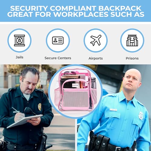 Image of SHYLERO Pink Clear Backpack Heavy Duty has TSA Lock, 2-WAY Zipper. PVC Transparent Backpack Is Extra Large - H18''xW14''xD8