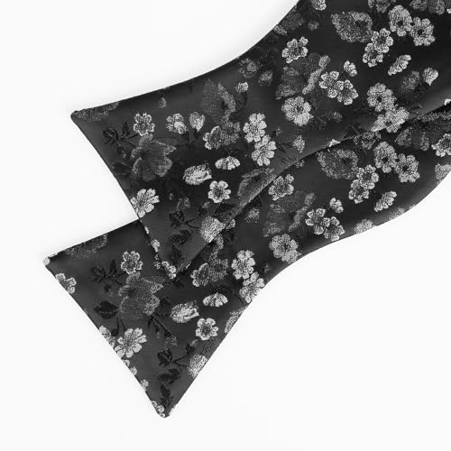 Image of Alizeal Mens 2pcs Floral Bow Tie Set | Self-tied Elegant Pocket Square Set for Wedding