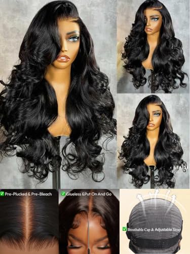 Image of KLAIYI Body Wave Bye Bye Knots Glueless Wig 7x5 Pre Cut Lace Front Wigs Human Hair Wear and Go Wigs for Beginners Pre Bleached Pre Plucked Pre Everything 3S Easy to Ready to Wear Loose Wave Wig 18Inch