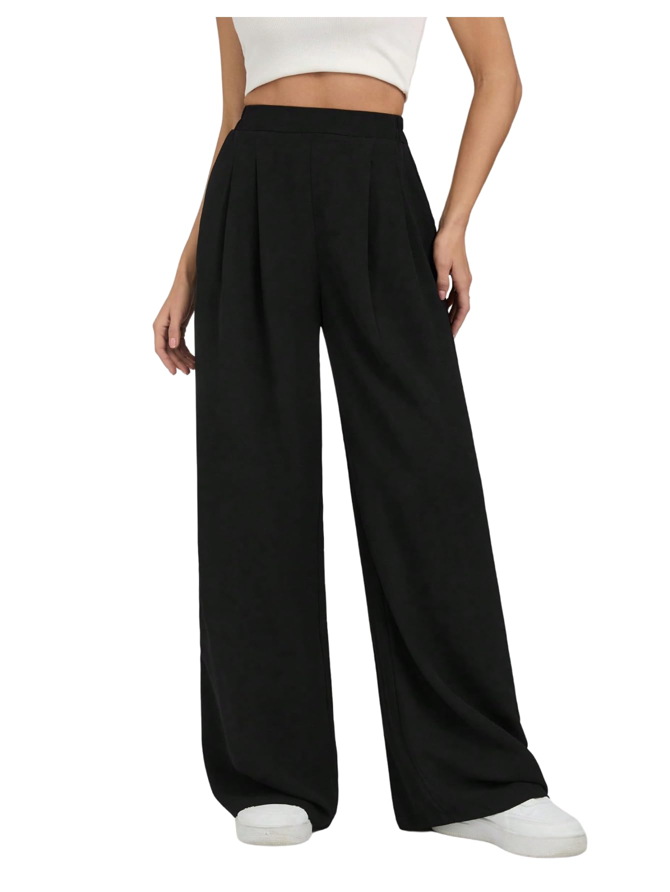 Womens Pleated Front High Waisted Work Pants Straight Leg Business Pants