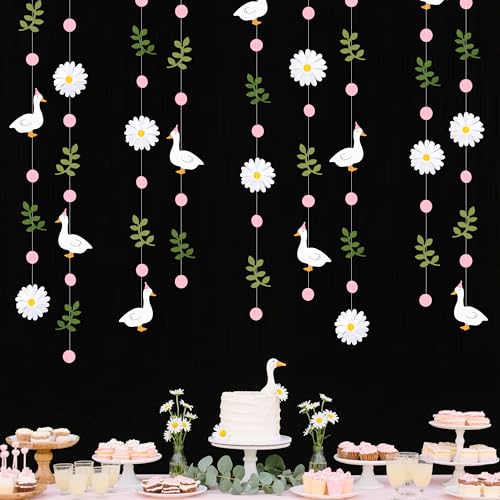 Image of Pink Silly Goose 3D Daisy Flower Leaf Polka Dot Hanging Streamer Garland Banner for Silly Goose Themed Birthday Wedding Bridal Shower Spring Summer Party Decorations Supplies
