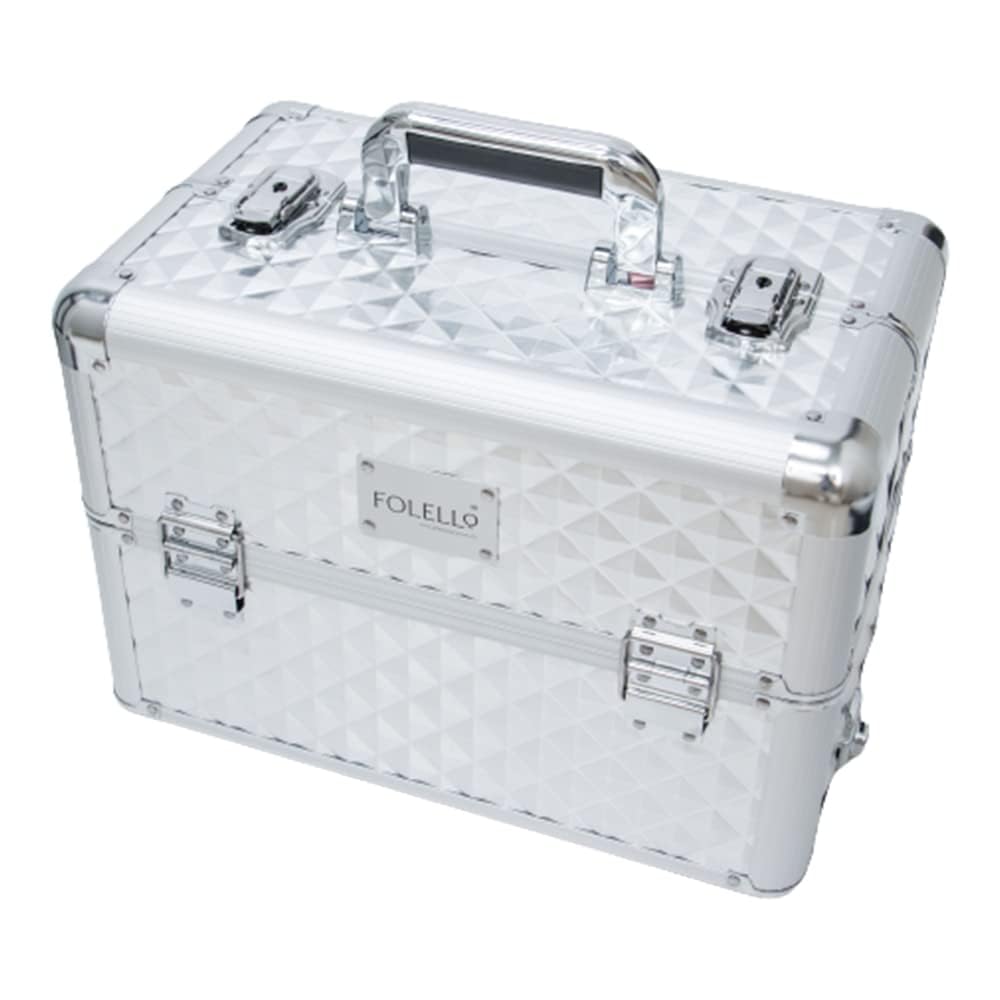 FOLELLO 3-in-1 Marvel Rolling Professional Multifunctional Makeup Travel Vanity Case | Aluminum Trolley Vanity Salon Station (Diamond Cut- Silver) - Image 6 thumbnail