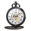 ManChDa Pocket Watch Lucky Dragon & Phoenix Vintage Mechanical Steampunk Skeleton Roman Numerals Black Fob Watch with Chain for Men #1