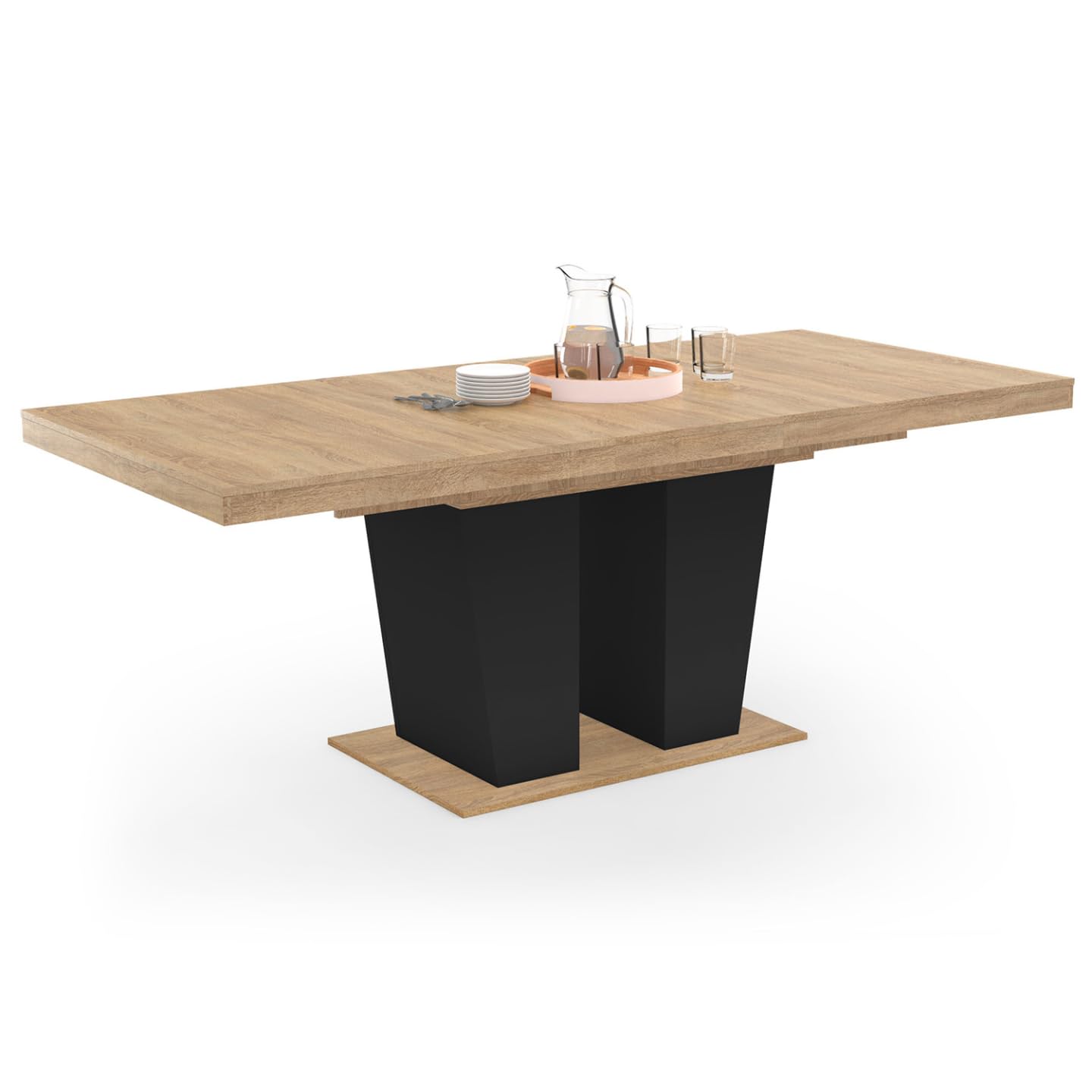 IDMarket - Table à Manger Extensible Rectangle ELIAD 6-​10 Personnes Bois et Noir 160-​200 cm