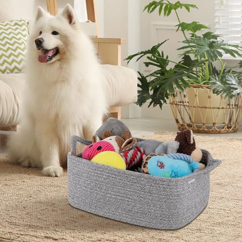 Image of OIAHOMY Woven Basket, Gift Basket Empty with Gift Bags and Ribbons, Rope Baskets for Baby Showers, Storage Baskets with Handles for Nursery, Pet Toy Organizer - Grey