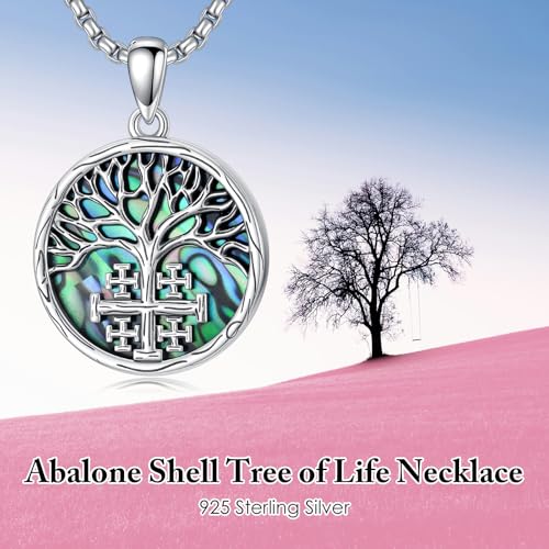 SIMONLY Cross Necklace 925 Sterling Silver Jerusalem Cross/Tree of Life Necklace Crucifix Pendant Religious Jewelry Christmas Thanksgiving Gifts for Men Women2