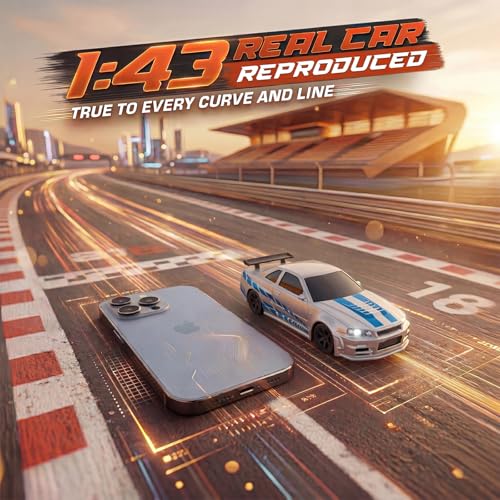 Image of [2026 New Upgrade 1 /43 Scale Mini RC Drift Car with Gyroscope Toys for Age 8-14 Old Birthday Gifts Micro Small with Full Proportional RTR 2.4GHz Remote 2 Tire Sets 8 Cones - Silver Blue