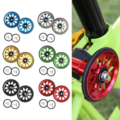 Rueda de entrenamiento para bicicleta plegable Easy Wheel CNC con rodamiento para Brompton, tornillo M6, aleación de aluminio, ligera y resistente al desgaste, accesorio de mejora en negro, rojo, dorado, plata y azul (Rojo) miniatura 4