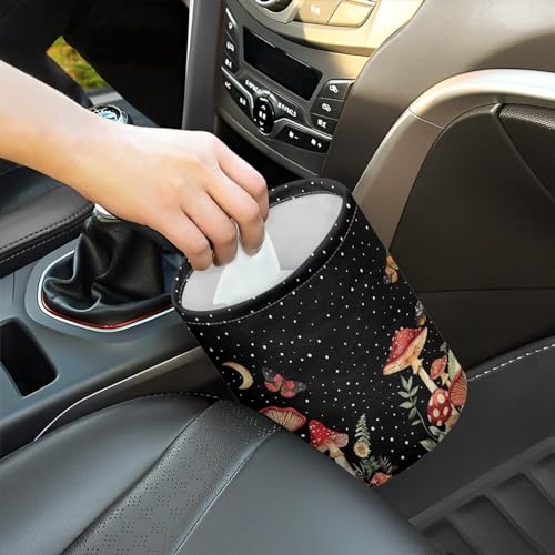 Image of Mushroom Moon Automotive Trash Bin Trash Bag for Cars Hanging Headrest for Back Seat Collapsible Reusable Waterproof Car Organizer