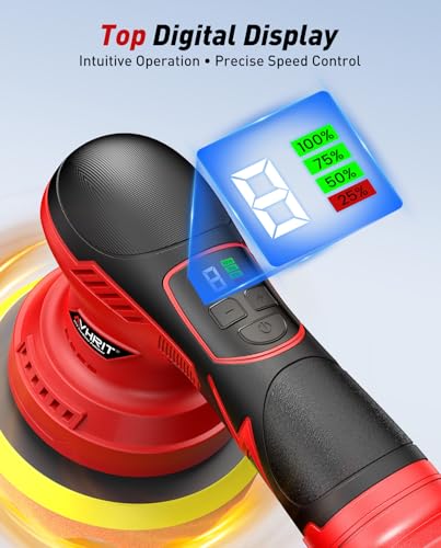 Image of 6 Inch Cordless Car Buffer Polisher Kit: Equipped with 2x4000mAh Batteries, Digital Display & 8 Speed Control, Comes with Extra Attachments for Car /Boat Detailing, Scratch Removal and Waxing