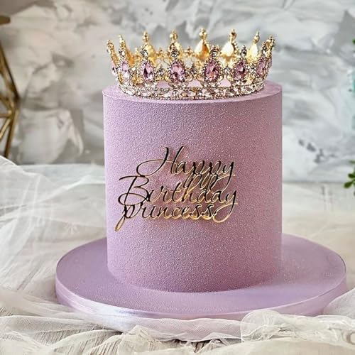 Happy Birthday Princess Cake Topper Acrylic Gold Cake Decoration Women Girls Birthday Princess Cake Topper Valentine's Day Mother's Day Queen Cake Decoration