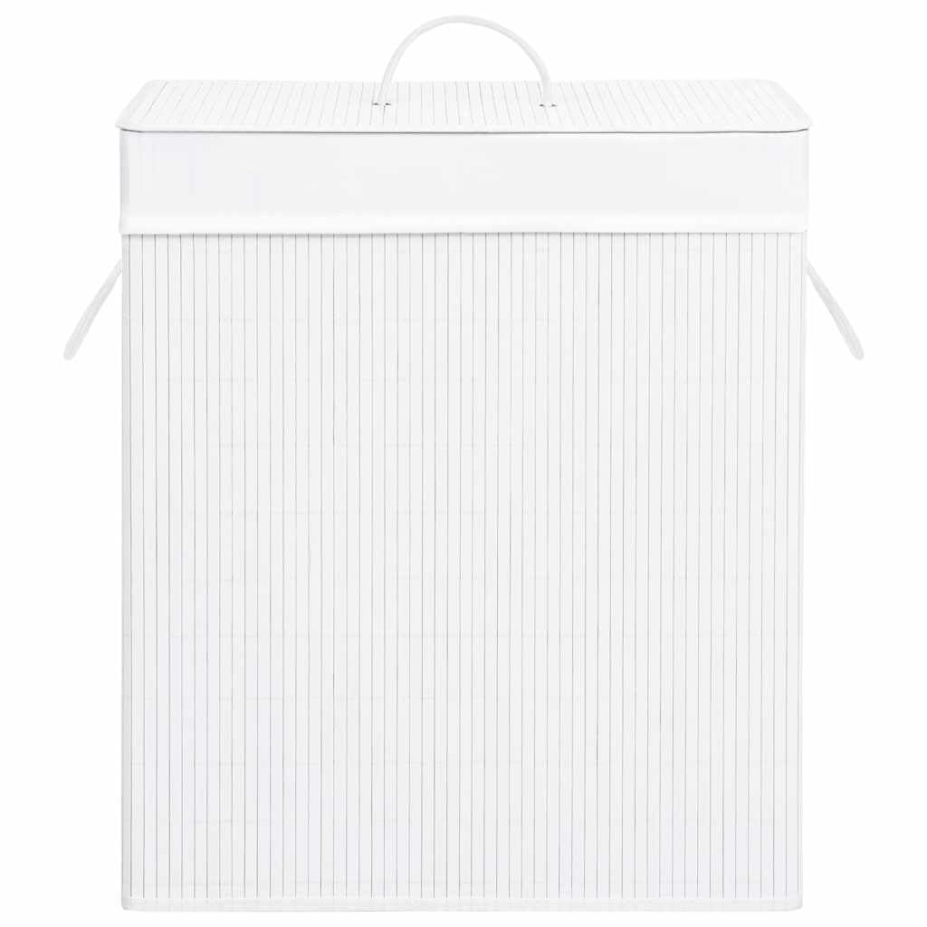 Panier à linge sale en bambou 2 sections Blanc 100 l
