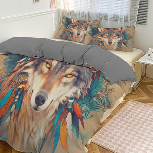 Couette 140x200cm loup réversible en microfibre douce avec zip invisible - 5