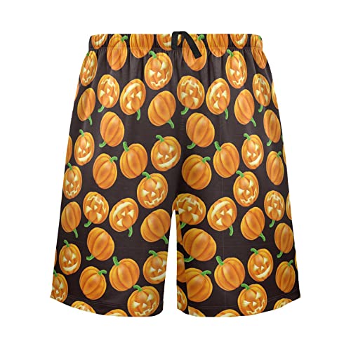 Pigsaly Pajama Shorts Halloween Orange Pumpkin Men's Pajama Bottoms Jack O Lantern Sleep Pajama Drawstring Shorts XL