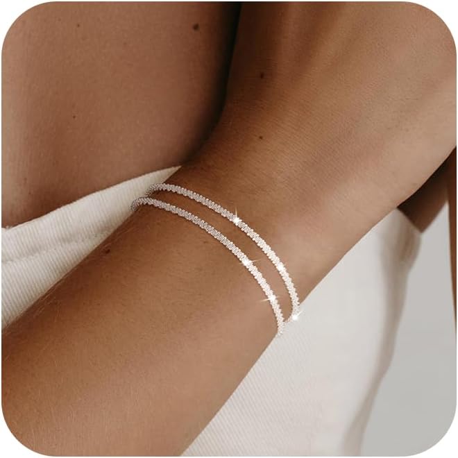 FreekissSterling Silver Chain Bracelet: Dainty Stackable Bracelets for Women Trendy Cute Adjustable Layered Paperclip Womens Bracelet Set Silver Waterproof Jewelry for Women, 6.5 inch, Brass