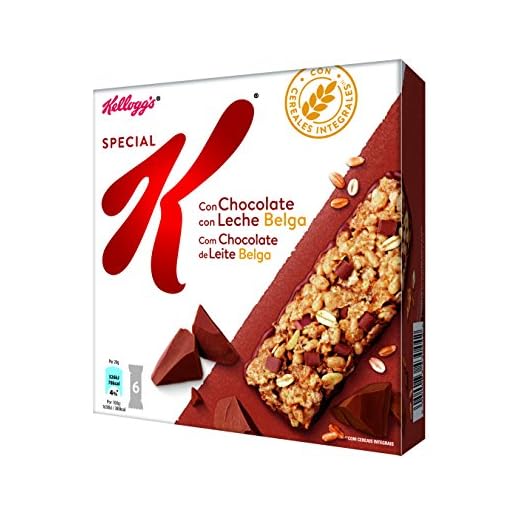 Kellogg's Barritas Special K Chocolate con Leche Belga - Barritas de copos de trigo integral y cereales con trocitos y base de chocolate con leche - Paquete de 6 barritas x 20 g