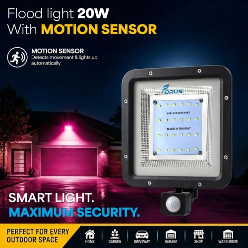 Image of Forus 20W LED Flood Light Pink with Motion Sensor Auto On Off Day Night Mode Waterproof Outdoor Security Light for Garden Parking Garage Factory Warehouse Shop High Bright Floodlight 4Yr Warranty-1Pc