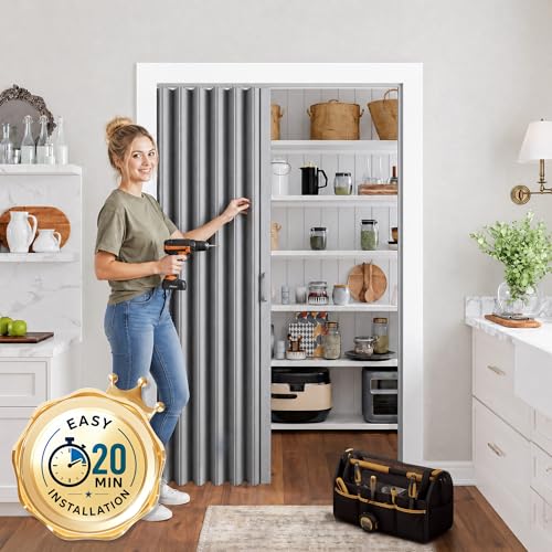 Image of SmartStandard 32 inch x 80 inch Accordion Doors Interior, Double Walled, Grey