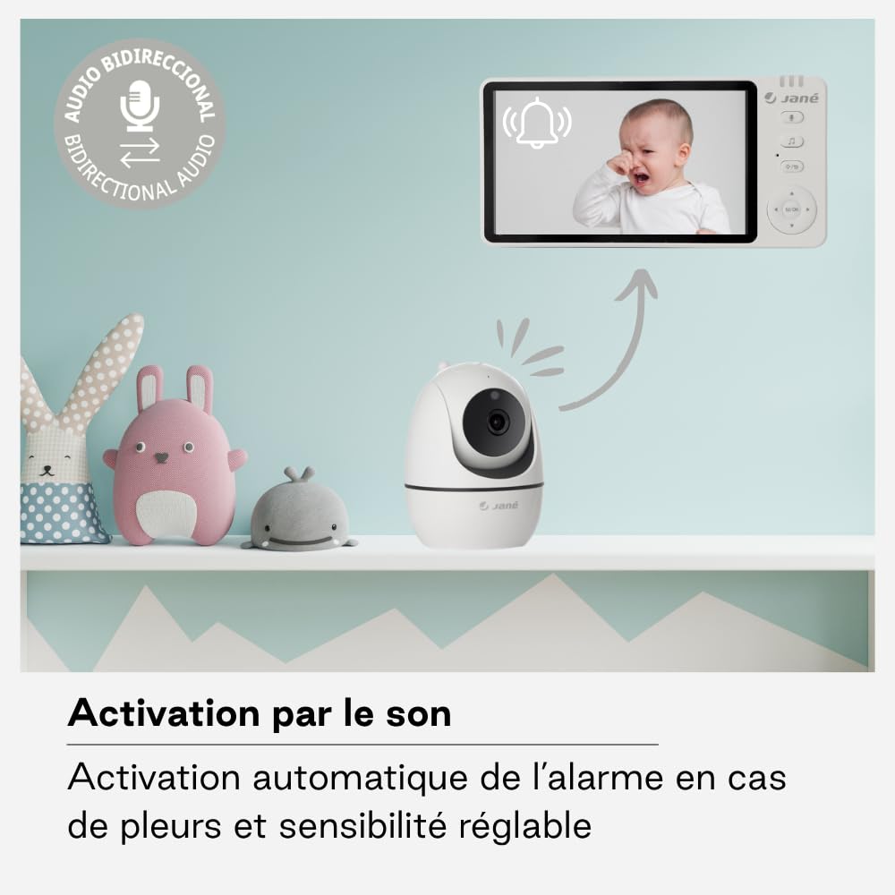Jané Eye Pro Baby Monitor, Baby Monitor avec Caméra Rotative, Inclinaison Motorisée, Écran 5", Audio Bidirectionnel, Vision Nocturne, Longue Portée, avec Musique