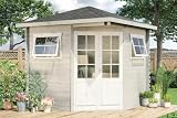 Alpholz 5-Eck Gartenhaus Sunny-B aus Massiv-Holz | Gerätehaus mit 28 mm Wandstärke | Garten Holzhaus inklusive Montagematerial | Geräteschuppen 250 x 250 cm | Spitzdach