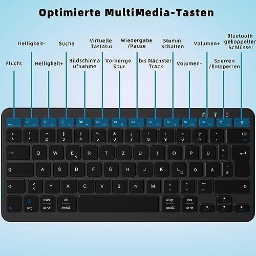 Qulose Kabellose Bluetooth Tastatur, Wiederaufladbare Mini Tastatur Type-C, Funk Tastatur, Ultraslim Ergonomisches Design, Deutsches QWERTZ Layout, für Android/iOS/Windows 11/10/8 – Bild 5