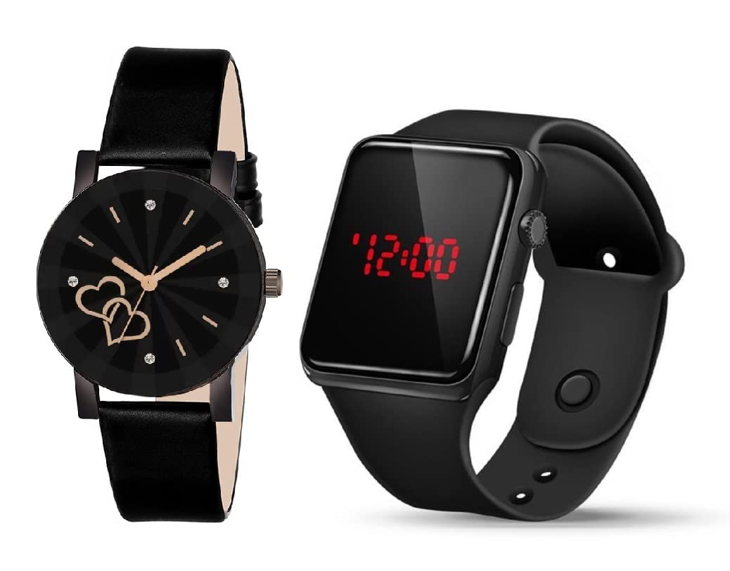 GIRISA Black Leather Analog & Digital Black PU Strap Watch Pack of 02 (B0C48WW46F) Amazon Price History, Amazon Price Tracker