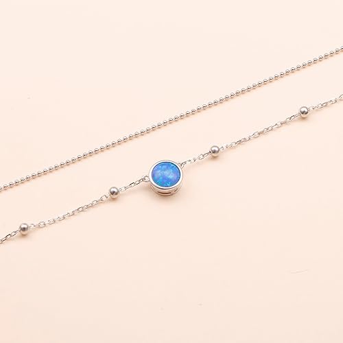 Miniatura 3 de Sterling Sliver Layered Necklaces for Women, Minimalism Long TripleOpal Double Choker Pendant Necklace for Girl Women, Multilayer Circle Necklace