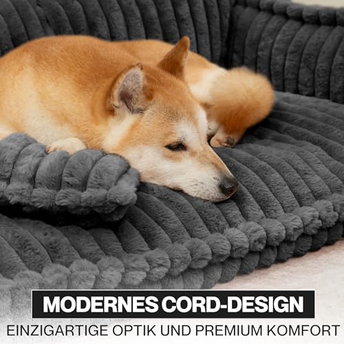 noviclass® Hundesofa Chaffar Hundebett | Orthopädische Matratze | Moderner Stil | Cord-Design Größen (Kohle, XL (120cm))