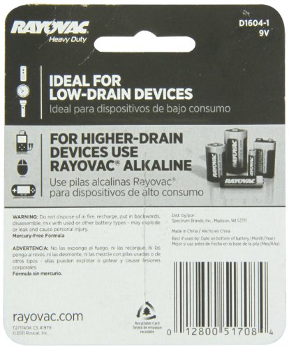 Rayovac Heavy Duty 9V Batteries, D1604-1D, 1-Pack #TOP1