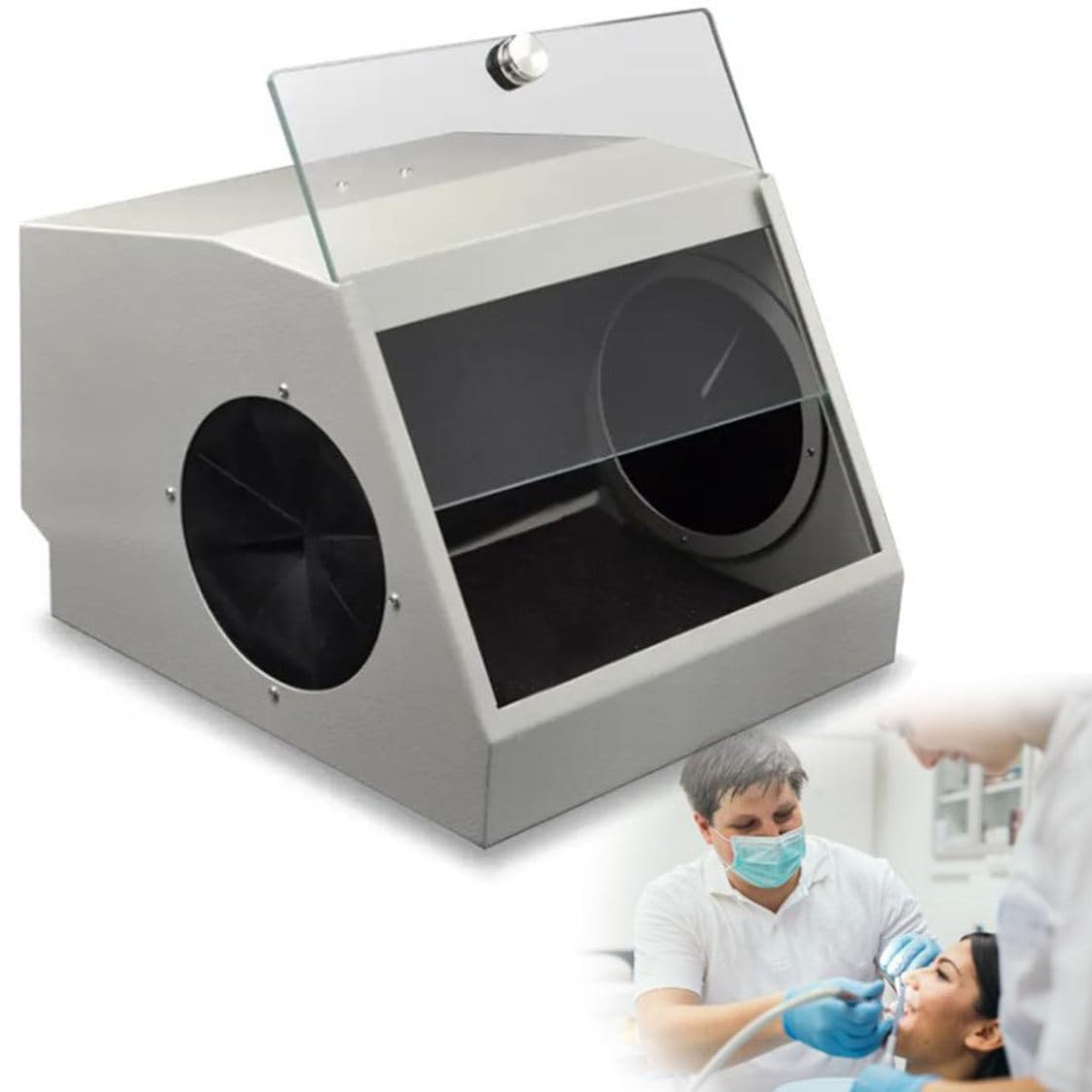 Dental Lab Dust Box con estrazione dell'aria, dispositivo di filtraggio e sorgente luminosa LED 5500K per sabbiatura, previene la fuoriuscita della polvere, migliora la sicurezza del laboratorio