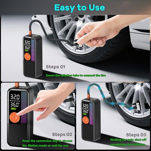 Image of Portable Tire Inflator Air Compressor, 150 PSI Cordless Air Pump, 6000mAh Battery & 12V Car Outlet, Digital Pressure Gauge, Auto Shut-Off, Fast 24L /Min, LED Light, 4 Preset Modes for Car, Bike, Balls
