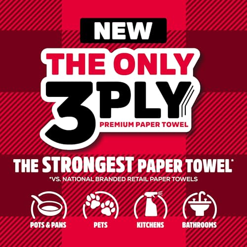 Brawny Tear-A-Square 3-Ply Paper Towels, 2 Triple Rolls = 6 Regular Rolls, Strong, Absorbent, and Durable with 3 Sheet Sizes (Quarter, Half, Full)
