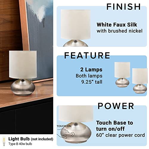 Catalina 18581-000 Transitional 2 Pack Matching Small Touch Table Lamp Set, 9.25, Classic Brushed Nickel, 2 Count #TOP2