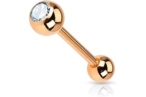 1 Piece Crystal Gem Ball Rose Gold Ion Plated Tongue Ring 14g