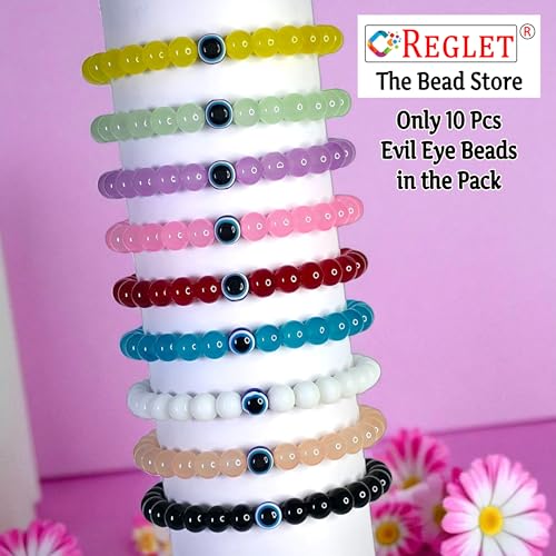 Image of 15 Pcs Evil Eye Beads + 250 Pcs Jelly Glass Beads for Jewellery Making Kit - Glass Beads for Bracelet Making Kit - Bead Craft - 8mm