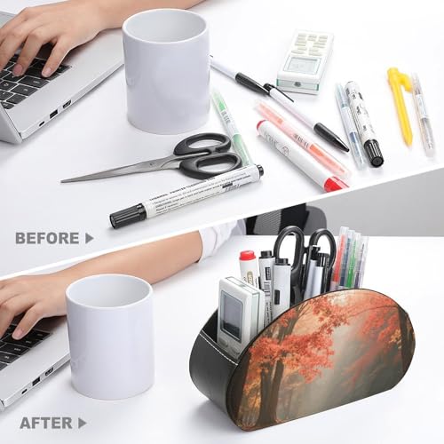 Support de télécommande en cuir motif forêt d'érable pour un bureau élégant