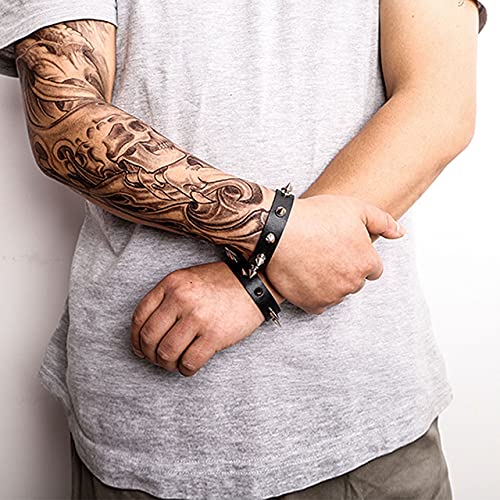 Manfnee 2Pack Punk Goth Bracelet For Man Women Leather Spike Rivet Metal Studded Wristbang Black #TOP4